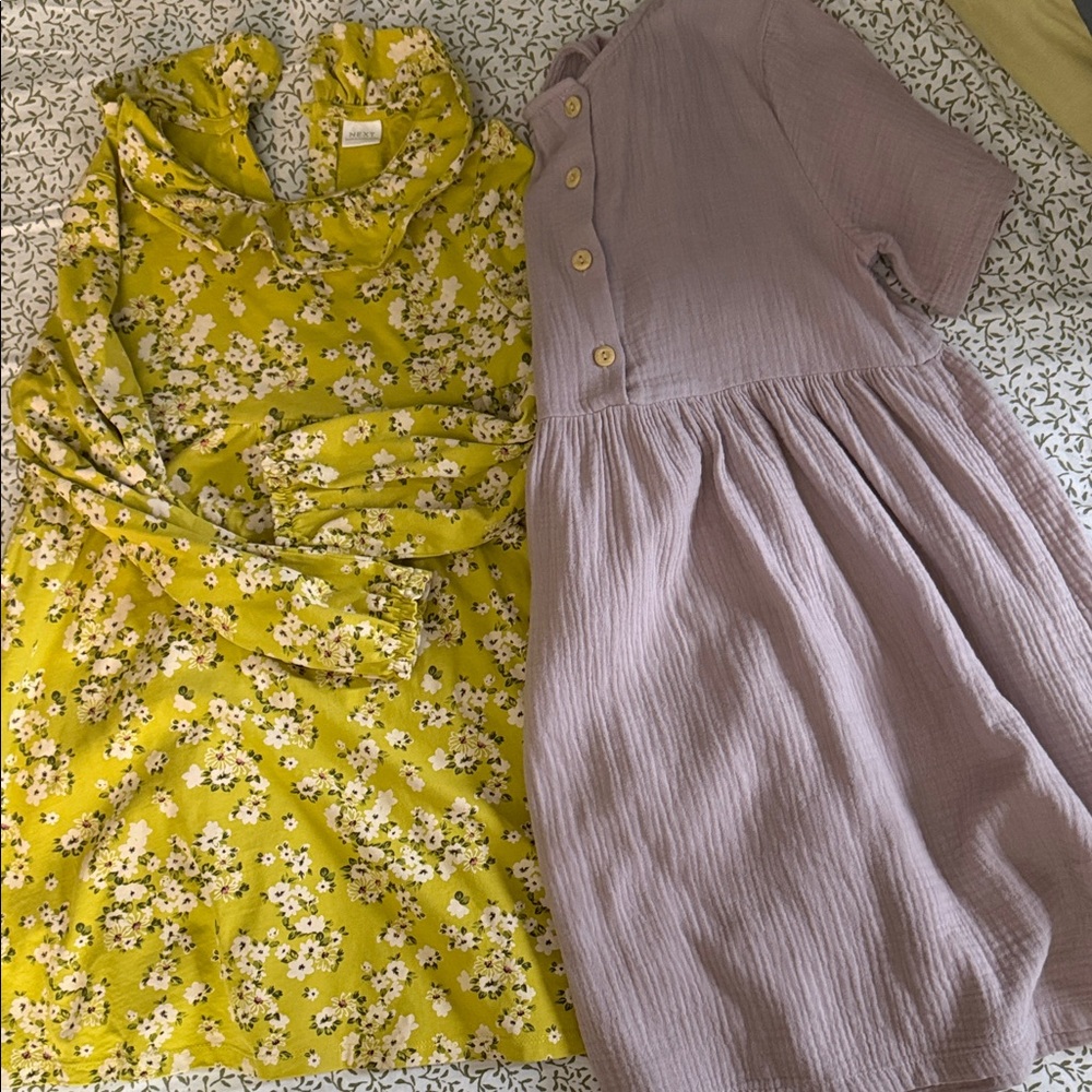 Yellow 100%cotton Dress by Next and dusty rose muslin dress by H&M